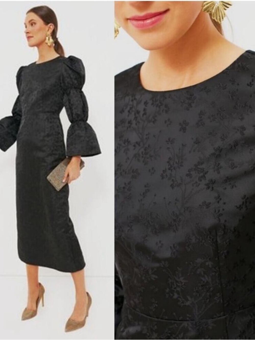 Tuckernuck Hyacinth House Dress Darcy Puff Sleeve Midi in Black Jacquard